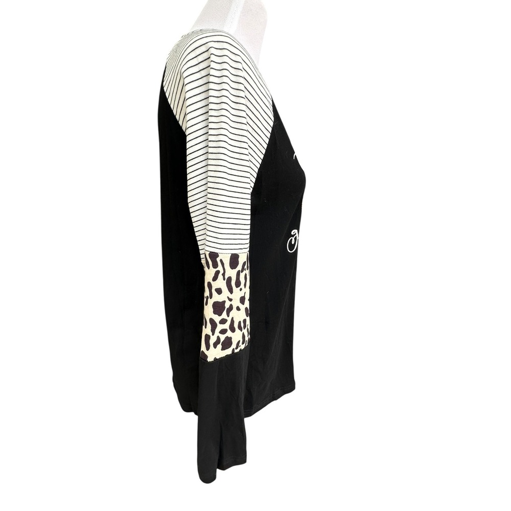 Unbranded Raglan Top Women Black Thanksgiving Pumpkin Mixed Print Sleeve Graphic - Picture 4 of 13